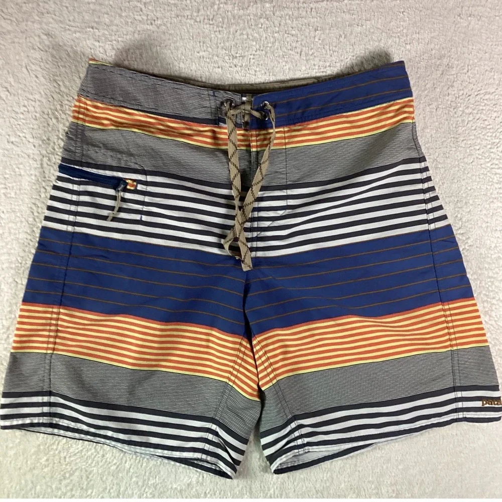 Patagonia Mens Striped Board Shorts Size 32 Blue Orange Swim Trunks Surf Shorts‎